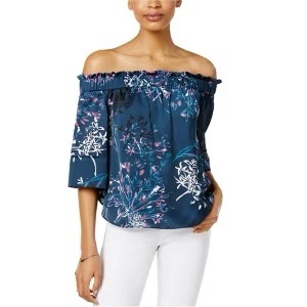 Rachel Roy New Off Shoulder Blouse Small Boho Floral Peasant Top Blue Pink